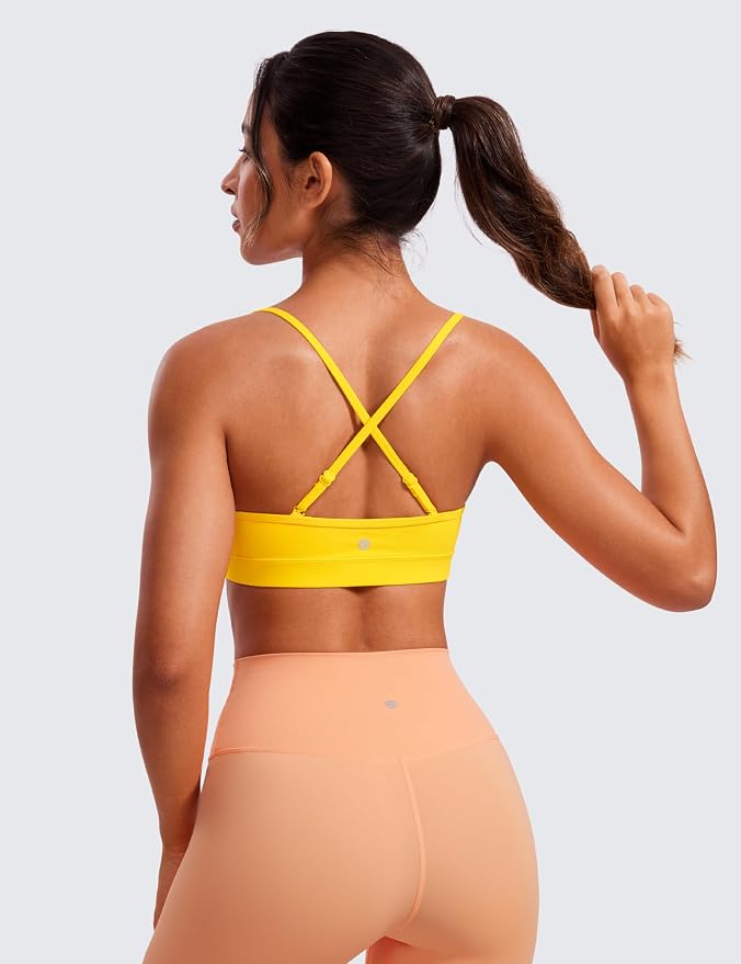 CRZ YOGA Butterluxe V-Neck Sports Bras for Women - Adjustable Thin Straps Padded Yoga Top Basic Wireless Camisole