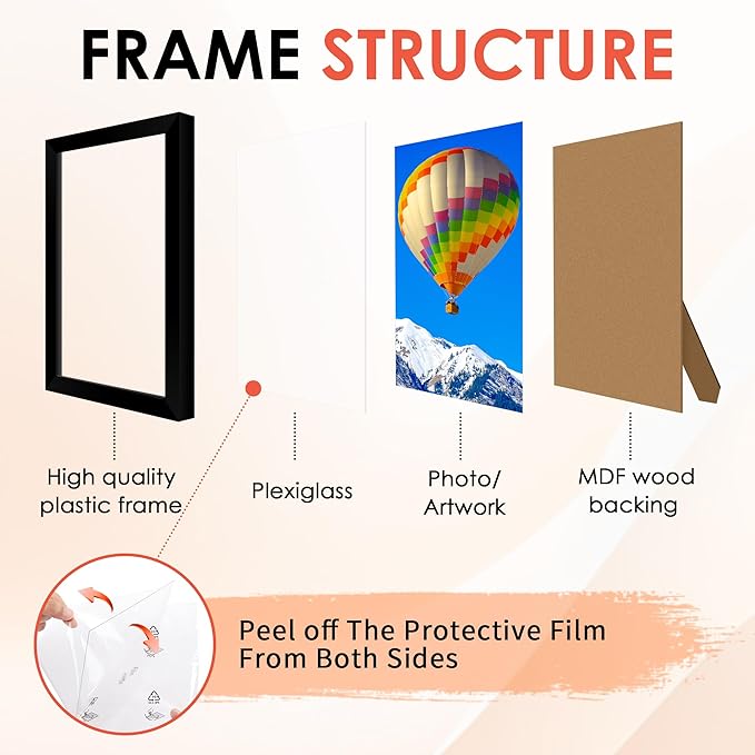 4x6 Picture Frame Set of 6, Black Photo Frames Bulk with HD Plexiglass for Wall Hanging or Tabletop Display, Multi Picture Frames Collage for Wall Decor