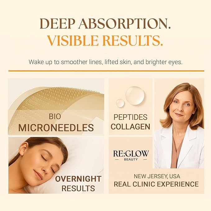 ReGlow Restore Microneedle Eye Patches for Immediate Wrinkles Reduction - Anti-Aging Under Eye Mask with hyaluronic acid - Collagen & Peptides - Reduce Dark Circles Puffiness & Fine Lines - 4 Pairs