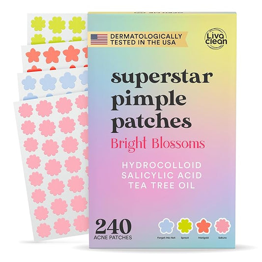 LivaClean 240 CT Cute Pimple Patches for Face w/Salicylic Acid & Tea Tree, Hydrocolloid Acne Patches Cute Flower Pimple Patch, Adorable Face Stickers, Zit Patch