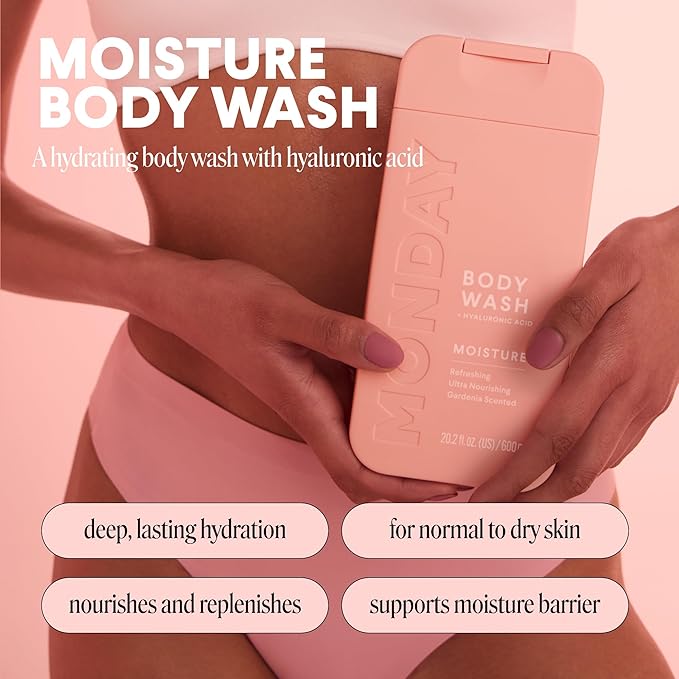 MONDAY HAIRCARE MOISTURE Body Wash in Fresh Gardenia with Hyaluronic Acid & Shea Butter for All Skin Types, 600 mL