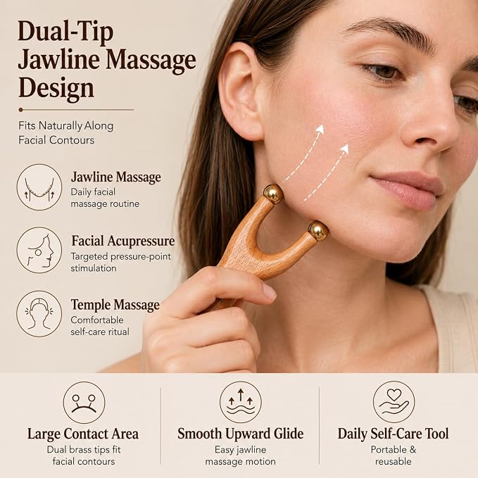 Scarab Acupressure Tool, TMJ Relief Products Jaw Massage Tool, Wooden Pressure Point Massager for Facial Fascia Massage, Jawline, Face & Neck Relaxation, Facial Reflexology Tool