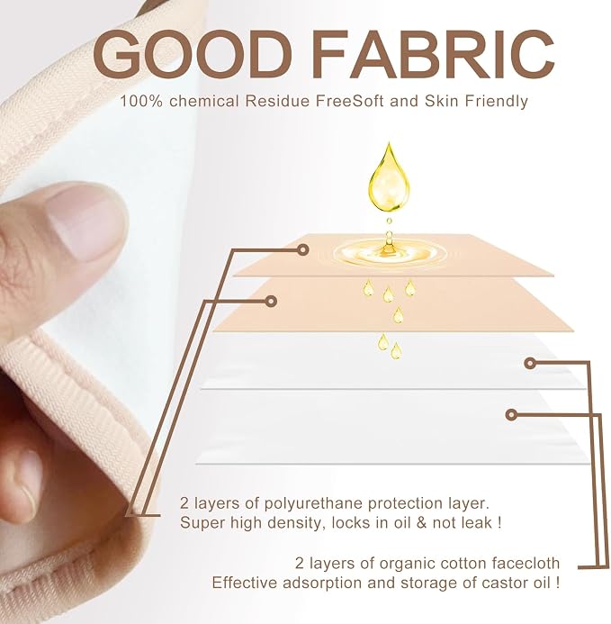 5 Pcs Castor Oil Pack Wrap, Castor Oil Organic Cold Pressed Unrefined Glass Bottle, Caster Oil Wrap for Stomach, Neck, Knee, Foot & Entire Body, Organic Cotton Reusable Pads Kit for Hot/Cold Compress