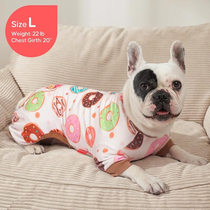 KYEESE Velvet Dog Pajamas for Small Dogs Soft Onesie Shirt, Donut | 4-Way Stretch, Lightweight & Breathable, Reduces Shedding, Gentle on Sensitive Skin, Recovery Support, Easy Potty Breaks