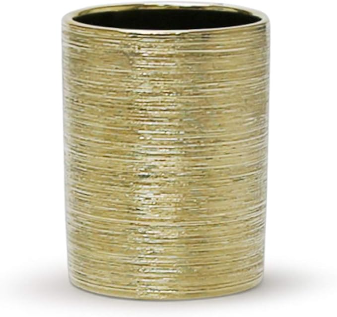 WGV Ceramic Cylinder Vase Width 4" Height 6" Elegant Unique Modern Matte Floral Container Planter Pot Centerpiece for Event Party Wedding Office Home Decor, Gold Textured 1 Piece