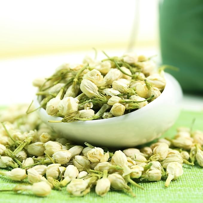 FullChea - Dried Jasmine Flowers, 3oz/85g - Premium Edible Flowers Whole Buds - Non-GMO - Caffeine-free - Perfect For Tea