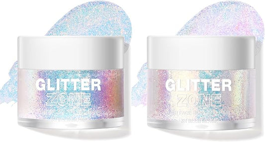 2 Pack Body Glitter Gel - Cosmetic-Grade, Color Changing Christmas Glitter Makeup for Face, Body, and Hair, Safe and Easy to Use, Perfect for Festivals Parties (01 Golden Mirage + 02 Stardust Pink)