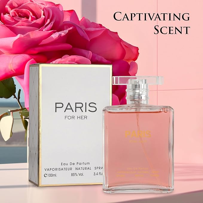 NovoGlow Paris For Her Eau de Parfum Spray Perfume, Fragrance for Women – Daywear Casual Daily Cologne, 3.4 Oz Bottle – Long-Lasting Scent, Ideal Beauty Gift for Birthday, Anniversary