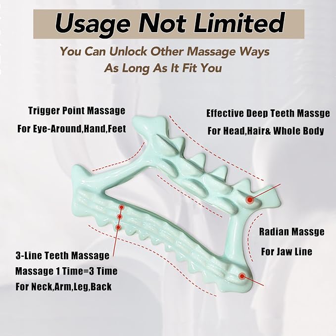 Teeth Shaped Ceramic Massage Tool for Head Face Neck Arm Back Leg|Effective Head Scalp Comb|Trigger Point Massager Tool|Ceramic Whole Body Gua Sha Facial Tools for Relaxing Beauty Youth (Green)