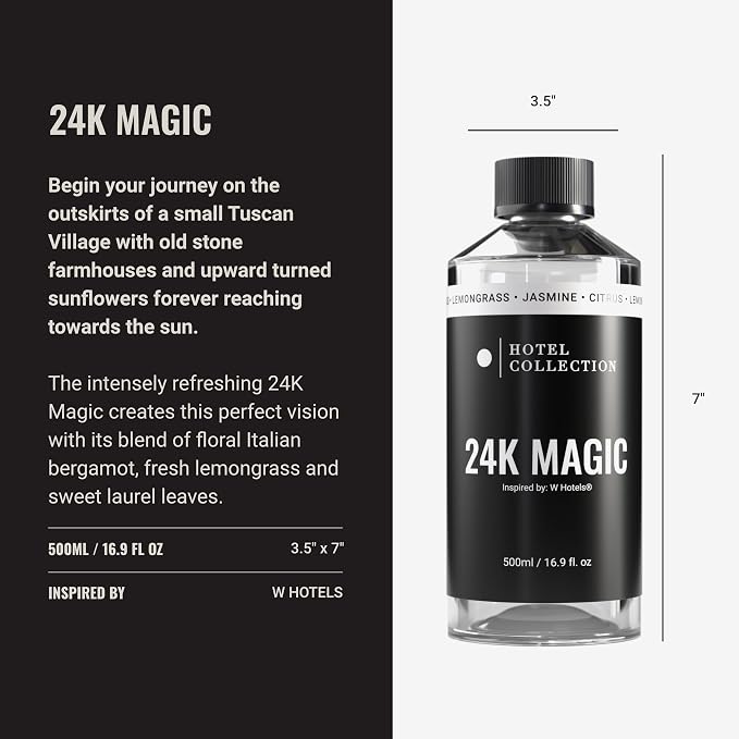 Hotel Collection Diffuser Oil - 24K Magic - Aromatherapy Essential Fragrance Oil - Citrus, Lemongrass, and Jasmine - 500mL 16.9 Fl oz