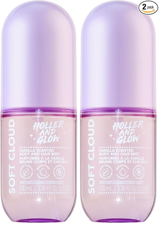 Holler And Glow Mood Boosting Soft Cloud Body & Hair Mist, Body Spray, Teen Girls Spritz, Long Lasting, Vanilla, Sweet Scented, Water Based Fragrance For Tweens, Clean & Gentle Formula, 3.38 Fl Oz