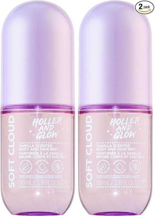 Holler And Glow Mood Boosting Soft Cloud Body & Hair Mist, Body Spray, Teen Girls Spritz, Long Lasting, Vanilla, Sweet Scented, Water Based Fragrance For Tweens, Clean & Gentle Formula, 3.38 Fl Oz