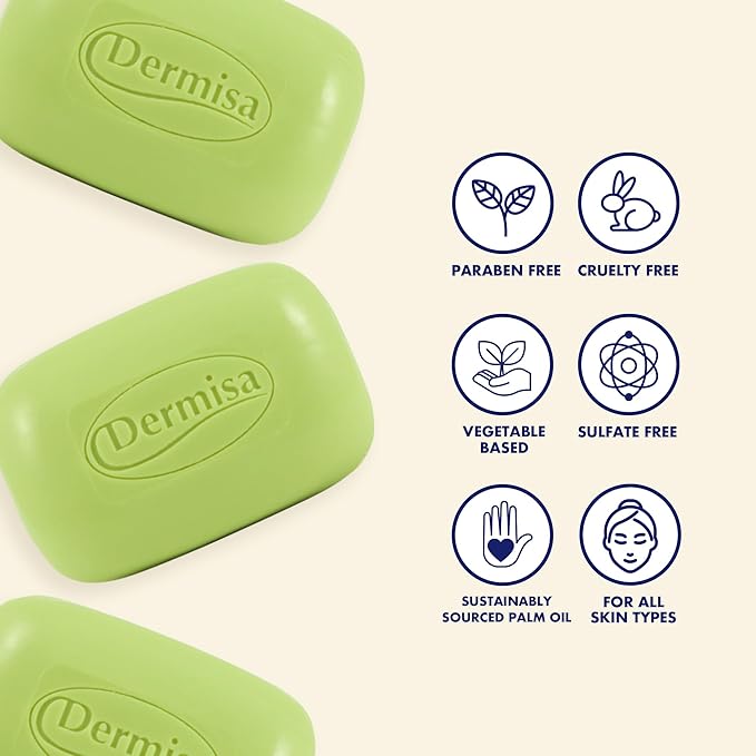 Dermisa Moisturizing Bar with Cocoa Butter, Coconut Oil and Shea Butter - Hydrating Face and Body Cleanser for All Skin Types - 3.0oz, Pack of 3