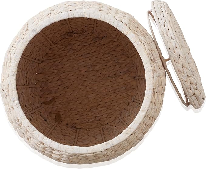 Casafield Round Storage Basket with Lid - Whitewash, Handwoven Water Hyacinth Organizer for Laundry, Blankets, Plants, Bedroom, Living Room, Office