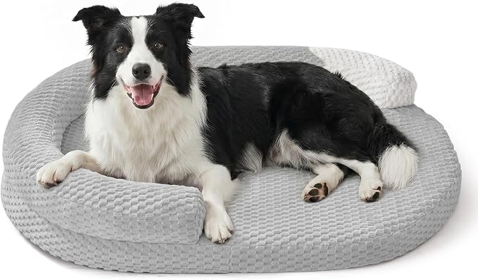 JOEJOY Orthopedic Dog Beds Large Sized Dog, Washable Waterproof Oval Large Dog Bed with Removable Cover, Big Egg-Crate Memory Foam Pet Bed with Bolster Sides & Non-Skid Bottom, Light Grey, 36''x27''