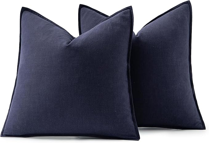MIULEE Decorative Linen Euro Sham Pillow Covers 24x24 Navy | Boho Farmhouse Neutral Couch Throw Pillows for Bed, Pack of 2 Accent Coastal Modern Pillowcases, Sofa Livingroom Home Decor