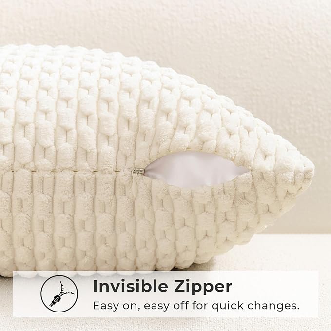 Kevin Textile Soft Corduroy 14"x36" Lumbar Pillow Cover 1 Pack, Cream White | Boho Stripe Plush Corduroy Decorative Oblong Cushion Cover Modern Farmhouse Home Decor for Sofa Couch Bed Chair