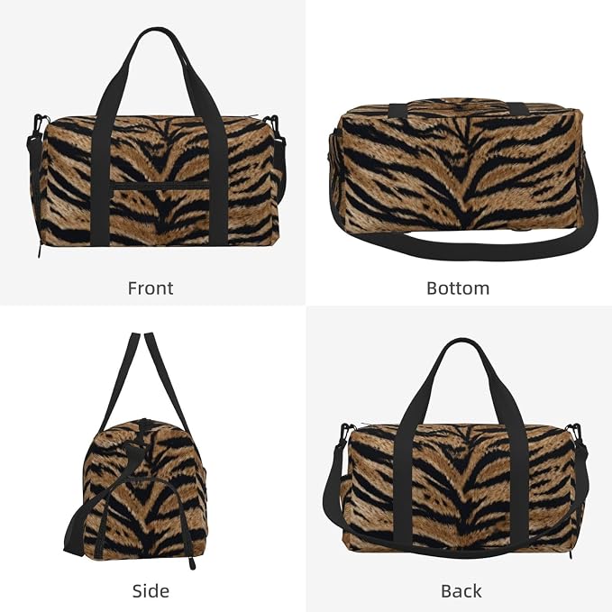 Fiokroo Sports Gym Bag Tiger Texture Pattern Travel Duffel Bag For Men Women With Shoe Compartment Water Resistant Gym Bag Carry On Duffel Bag For Weekend Traveling Yoga Gym Sports