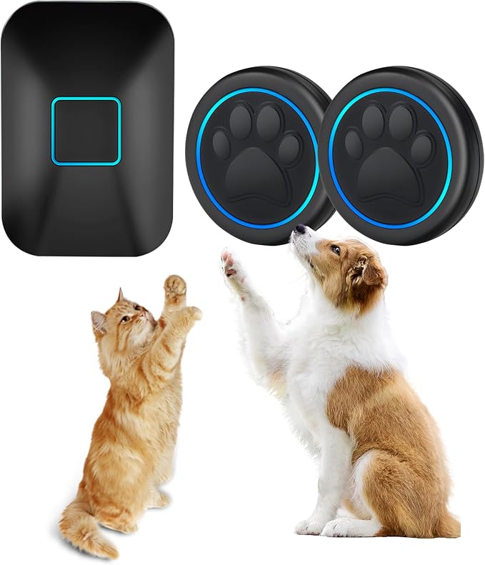 Halo Paw Smart Dog Door Bell–BK Dog Bells to Go Outside (2 Bells & 1 Chime) | Touch-to-Ring, LED Light Wireless Dog Buttons & Dog Clicker for Communication, Waterproof Bell for Dogs to Ring to Go Potty