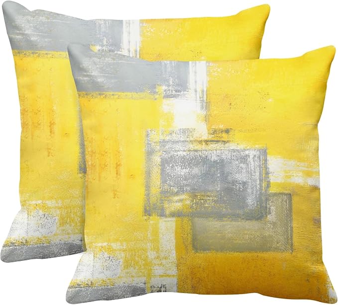 Throw Pillow Covers Set of 2, 18 x 18 Inch, Yellow Grey | Abstract Modern Art Outdoor Decorative Square Pillow Cases Couch Cushion Case for Couch Bed Sofa Living Room Home Decor