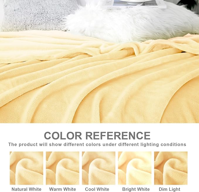 Hansleep Queen Bright Yellow Fleece Blanket, Soft Flannel Bed Blanket | Fuzzy Cozy Blanket 90x90 Inches, Multi-use for Bed, Sofa, Couch, Travel, Camping, All Season Warm Lightweight Cover