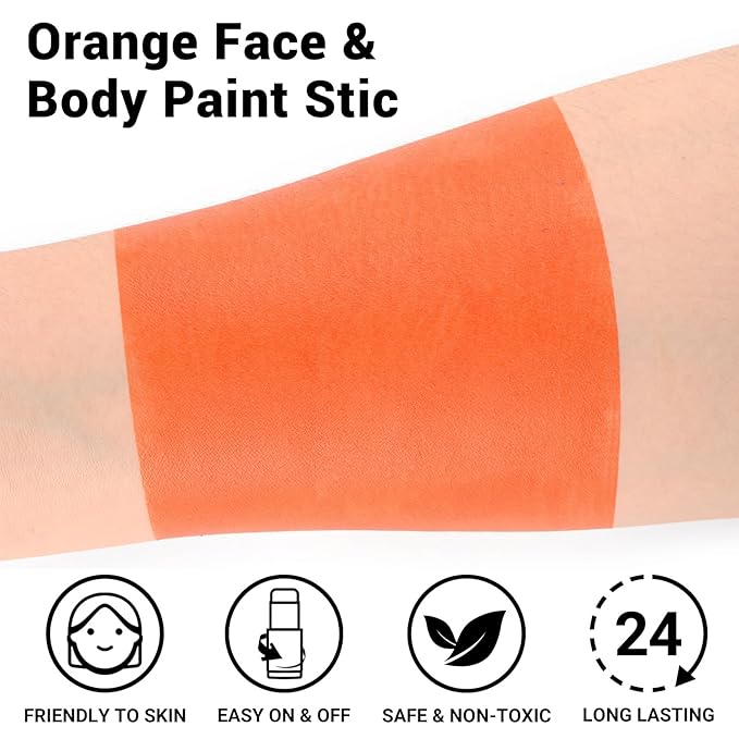 BOBISUKA Orange Body Paint Stick, Orange Eye Black Sticks for Sports, Waterproof Face Painting for Halloween Pumpkin Tiger SFX Cosplay Special Effects Costume Parties Stage Makeup