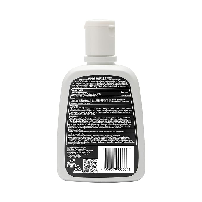 Standard Procedure. SPF 50+ Sunscreen, Broad Spectrum Face & Body Sunblock for Sun-Sensitive Skin, 4HR Water Resistant, Organic Formula, 8.5 oz