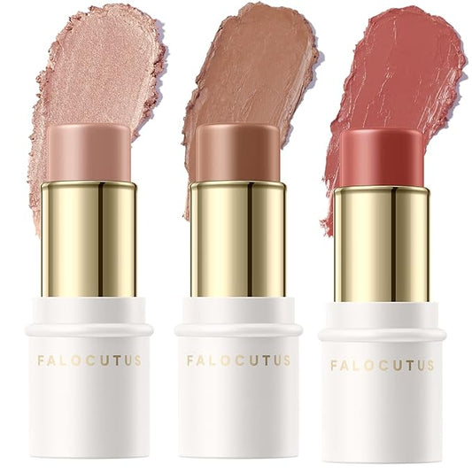3 Pcs MEDIUM Contour Stick Set,Cream Blush & Highlighter Bronzer Pen,Long Lasting & Smooth Natural Face Contouring Illuminator,Professional Makeup Kit for All Skin