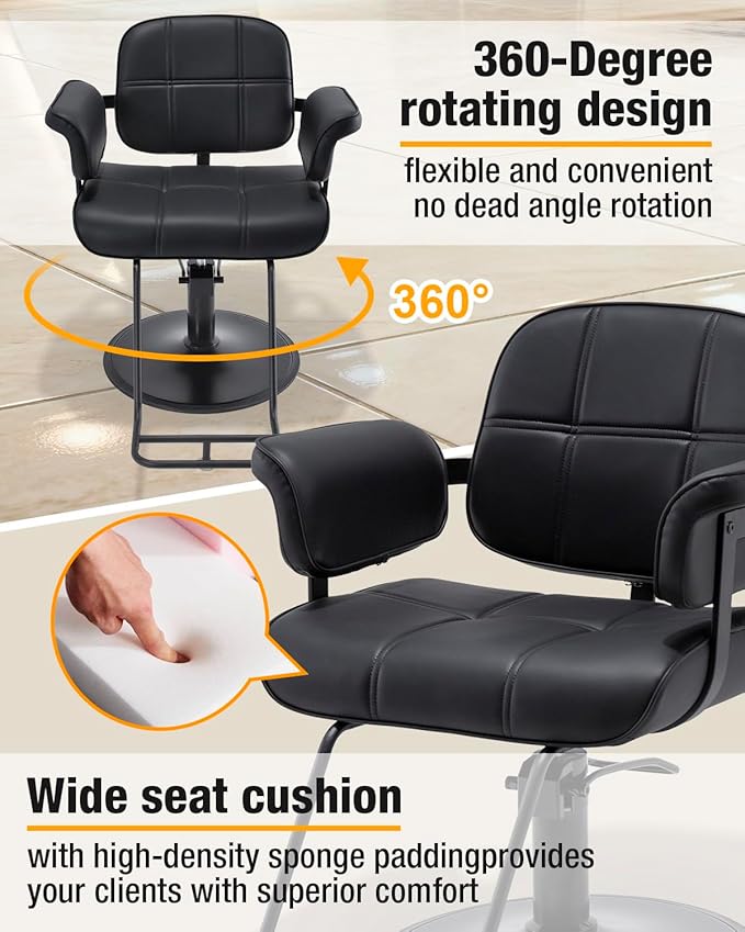 Barber Salon Chair Extra-Wide Seat Hair Salon Chair Hydraulic Pump Barber Chair, 360° Swivel Height Adjustable Styling Chair Spa Beauty Equipment for Hair Stylists, Tattoo Artists, Cosmetologists