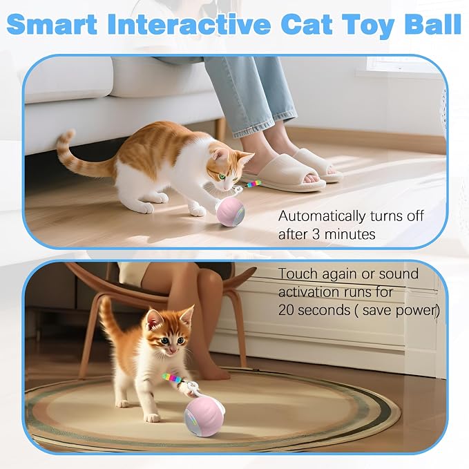 Upgraded 2.36 Inch Large Interactive Cat Toys Ball for Indoor Cats, Pink