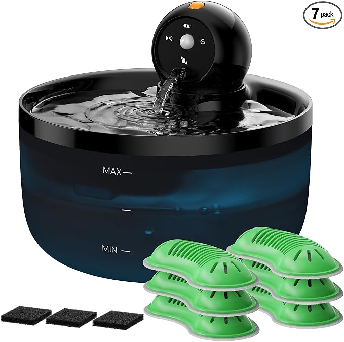 Battery Operated Cat Water Fountain: GOOIFUN Cat Fountain with 6 Filters + 3 Sponges - 88oz/2.6L Cats Water Bowl Dispenser- Silent Pet Water Fountain for Cats Inside - Kitty Drinking Fountains