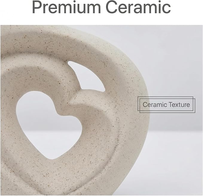 Cream White Ceramic Heart Shaped Vases Set of 2 | 8.5in Nordic Design, For Home Decor, Table Centerpiece, Wedding & Living Room, Bookshelf & Office & Entryway