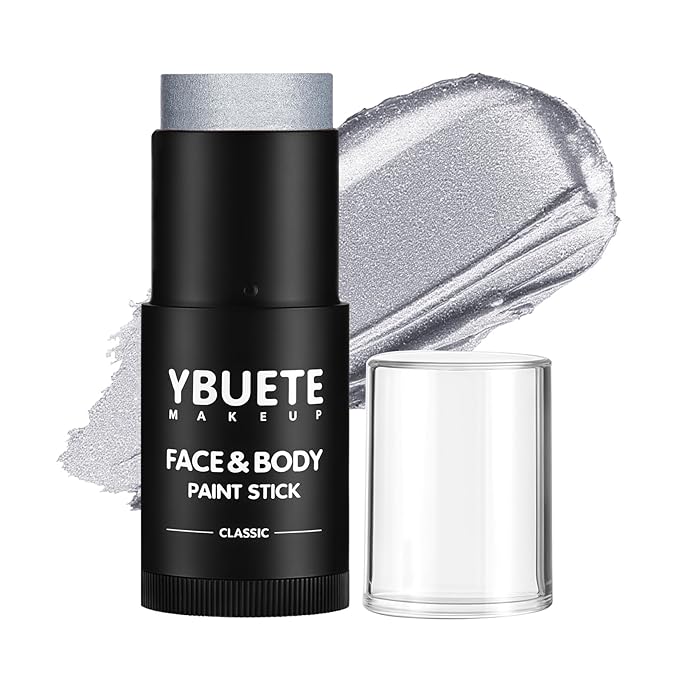 Silver Face Body Painting Stick, Professional Silver Full-coverage Cream Face Paint for Halloween SFX Cosplay Makeup, Washable Eye Body Stick for Adult Costume Party