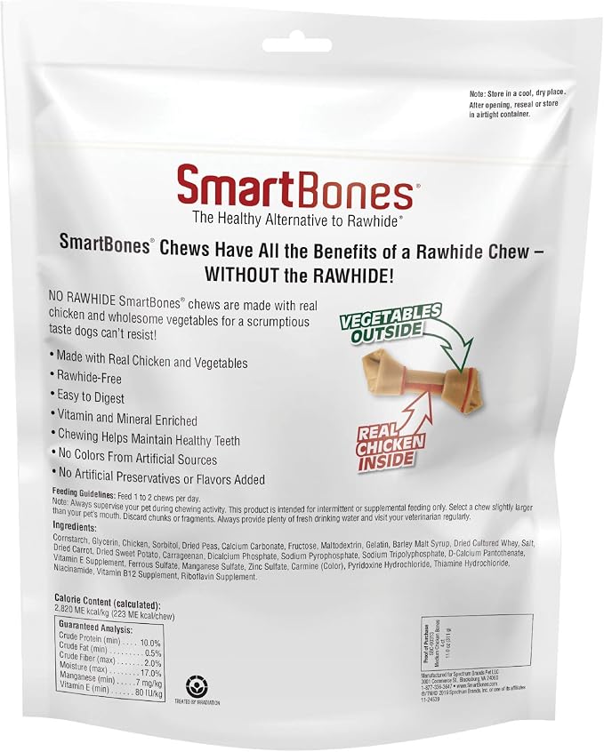 SmartBones Medium Bones Rawhide-Free Dog Treats, Real Chicken, 4 Count | Easy To Digest Chew, No Artificial Preservatives or Flavors, Vitamin & Mineral Enriched, Maintains Healthy Teeth, Medium Dogs