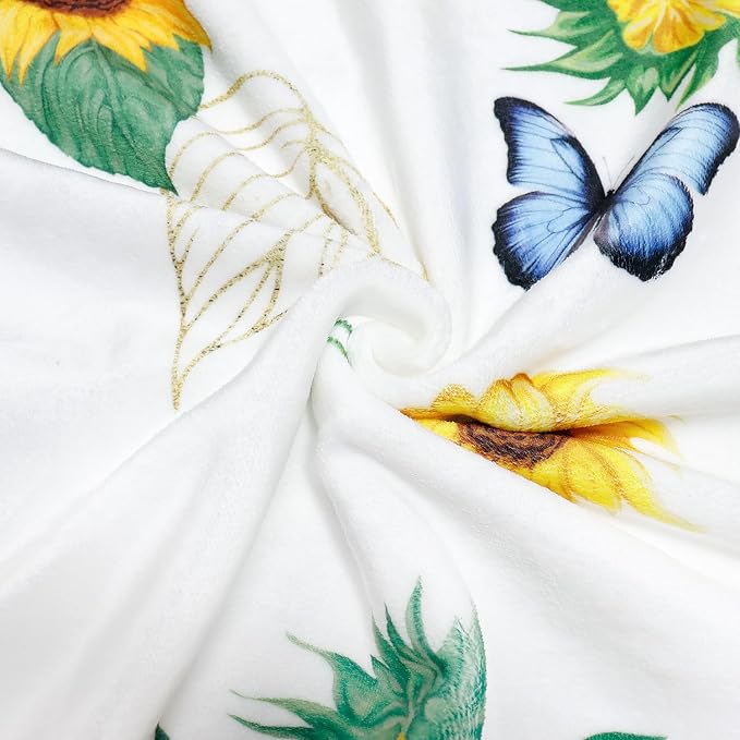 Sunflower Throw Blanket Ultra Soft Butterfly Floral Blanket Cozy Flannel Fleece Bed Blanket Lightweight Fuzzy Plush Flowers Couch Cover Sunflowers Gifts Throw Decor for Women Girls 60" X 80"