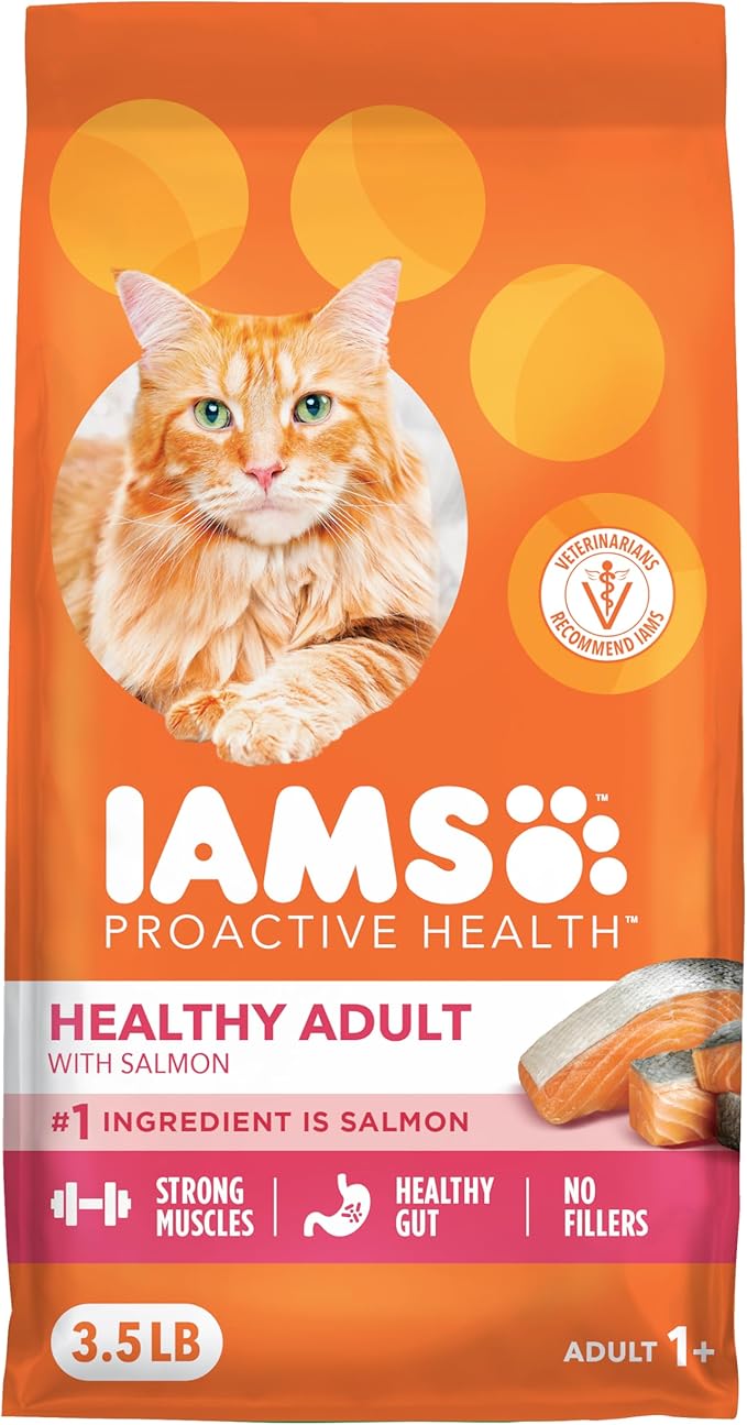 IAMS Proactive Health Healthy Adult Dry Cat Food, Salmon, 3.5 lb | Veterinarian-recommended, real salmon #1 ingredient, supports muscle, heart, digestion, skin & teeth