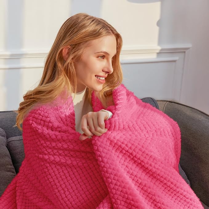Whale Flotilla Extra Large Soft Fleece Throw Blanket for Couch | 50x70 Inch, Hot Pink, Suitable for Sofa Chair Bed, Fluffy Fuzzy Jacquard Blankets for All Season, Lightweight and Cozy