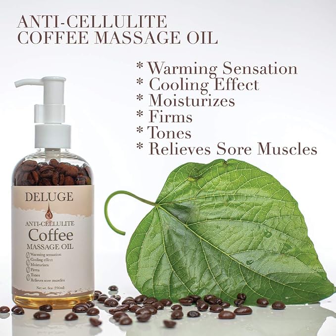 DELUGE Original Massage Oil for Cellulite Treatment, Full Body Spa Relaxation Therapy and Sore Muscles. Targets unwanted Fat Tissue, Helps Firms and Tones Skin 8 Oz