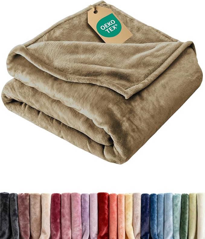 Fleece Blanket Throw XL Size - Ultra-Soft Flannel Fleece Blanket - Camel | Soft, Warm, Outdoor Picnic Blanket for Camping, Travel, Lightweight, Cozy, Anti-Static, Home Decor Gifts for Men & Women