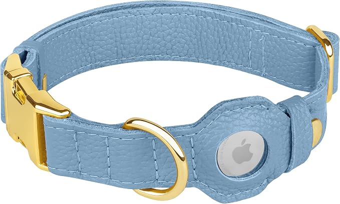 Leather Airtag Dog Collar - Soft Tracking Dog Collar with Apple AirTag Holder and Metal Buckle - Safety GPS Pet Collars for Small Medium Large Dogs Puppy Pink Red (Cornflower, XS, 9"-12" Neck Fit)