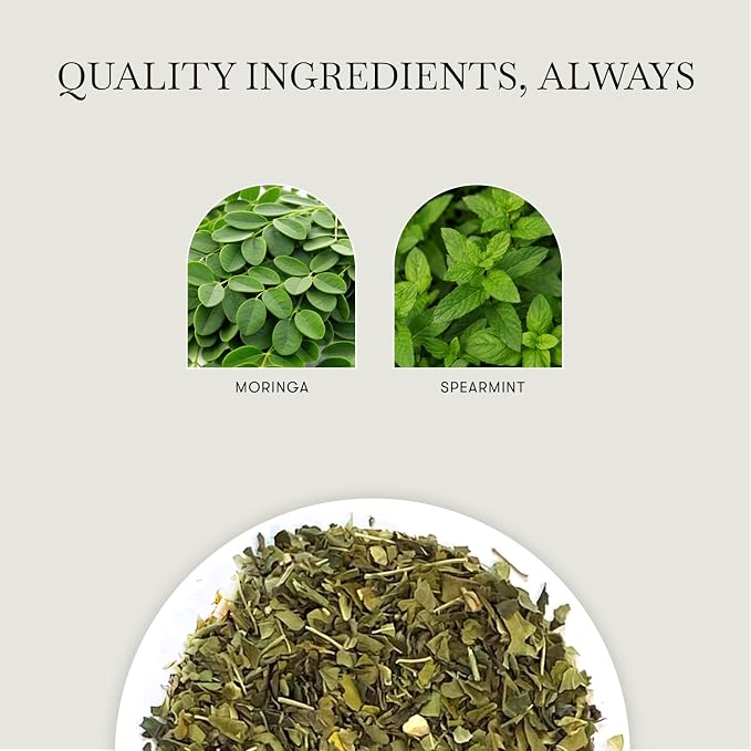 Luxmi Estates Moringa Mint Tea, Loose Leaf, 50g (1.76oz, ~25 Cups), Moringa Oleifera Leaf with Spearmint - Caffeine-Free Herbal Superfood Infusion, Vegan & Non-GMO