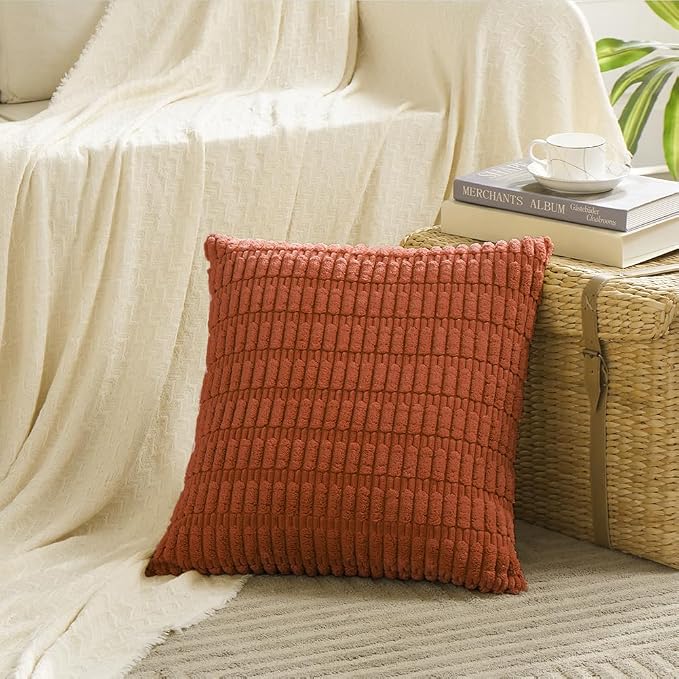 Fancy Homi 4 Packs Decorative Throw Pillow Covers for Living Room Couch Bed, Modern Farmhouse Boho Home Décor Accent Cushion Case, 18" x 18", Burnt Orange