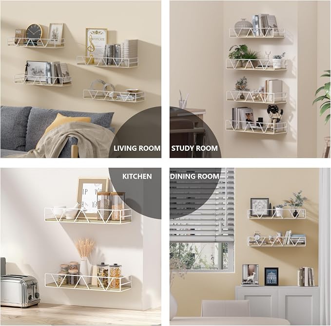 Floating Shelves Set of 4, Wood Wall Shelf, Farmhouse Shelf for Bedroom | Wall Mounted Floating Shelf for Living Room, Bedroom, Bathroom, Kitchen, Office