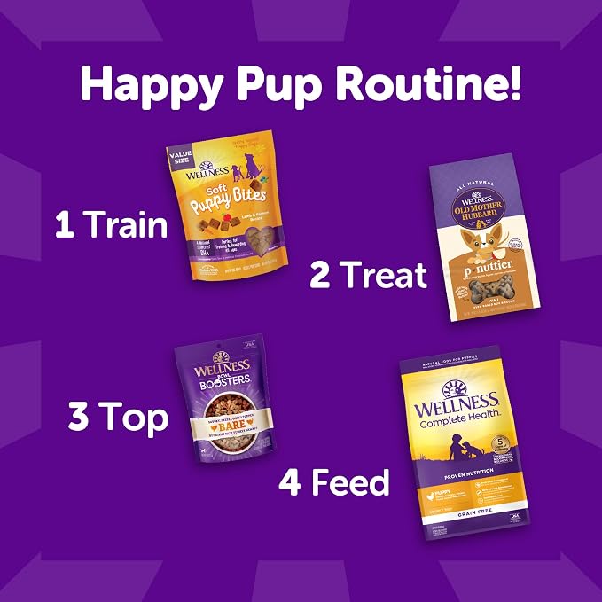 Wellness Crunchy Puppy Bites Dog Training Treats, Natural, Grain Free, Chicken and Carrot Recipe, 6 oz Bag (Pack of 2)