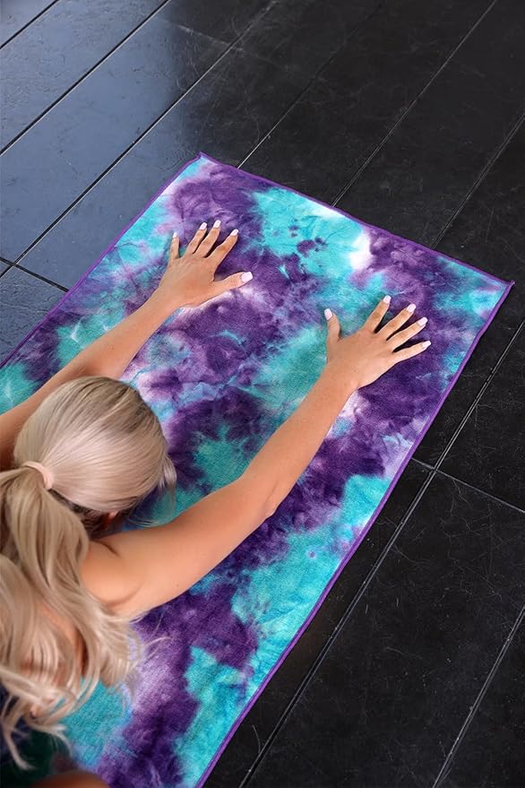 Eunzel 2 Pack Yoga Towel,Hot Yoga Mat Towel with Grip Dots Sweat Absorbent Non-Slip for Hot Yoga, Pilates and Workout 24" x72，The Deep Meditation