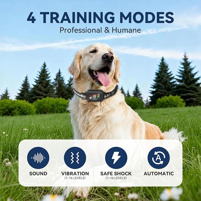 CanineJoy 2-in-1 Dog Shock Collar and Dog Bark Collar - 3400FT Smart Anti Barking Dog Training Collar with Remote, IP67 Waterproof E-Collar with Beep/Vibration(1-8)/Shock(1-8) and Automatic Modes