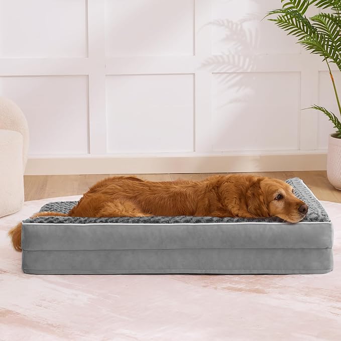 XXL Orthopedic Dog Bed, Extra Large Dogs, 48"x35"x7.5", Grey | Waterproof, Washable Cover, L-Shaped Pet Couch, Egg-Crate Foam for Pressure Relief, Portable Handle