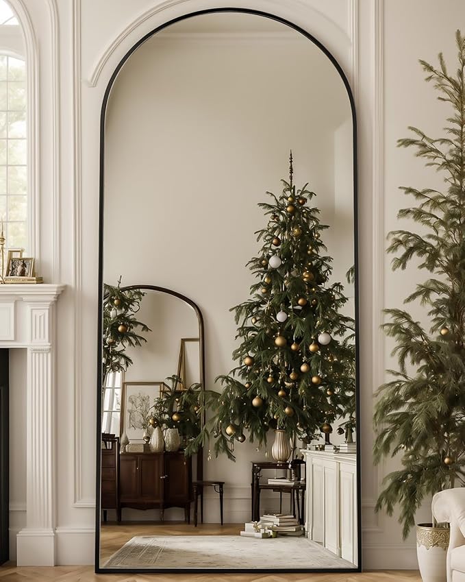 Antok 71" x32” Arched Full Length Floor Mirror, Black Aluminum Frame, Free Standing/Wall Mount/Leaning for Bedroom, Living Room, Dressing Room