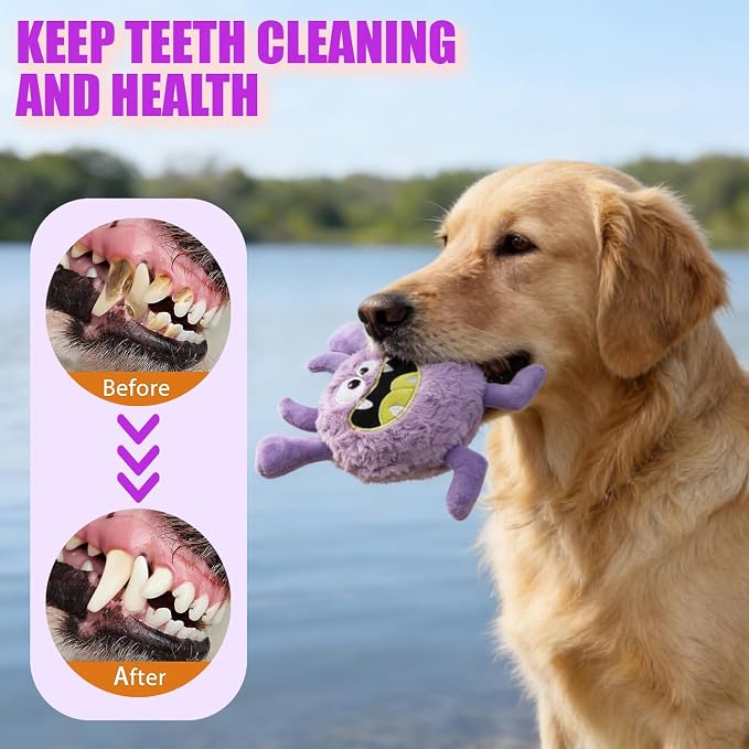 Monster Stuffed Squeaky Dog Toy, Crinkle Dog Plush Toy, Purple | Soft Lightweight Toy for Fetch and Chew, Interactive Outdoor Indoor Play for Tug, Birthday Gift, For Puppy Small Medium Dog