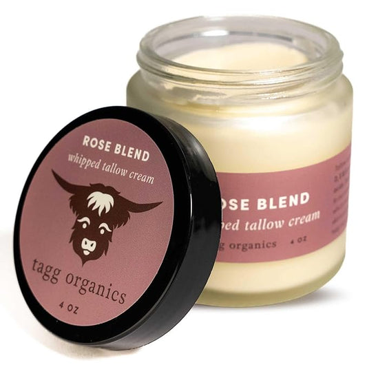 Whipped Tallow Cream for Skin - 100% Organic & Chemical-Free - Deep, Long-Lasting Hydration & Nourishment for Dry & Sensitive Skin (Rose-Infused 4oz)